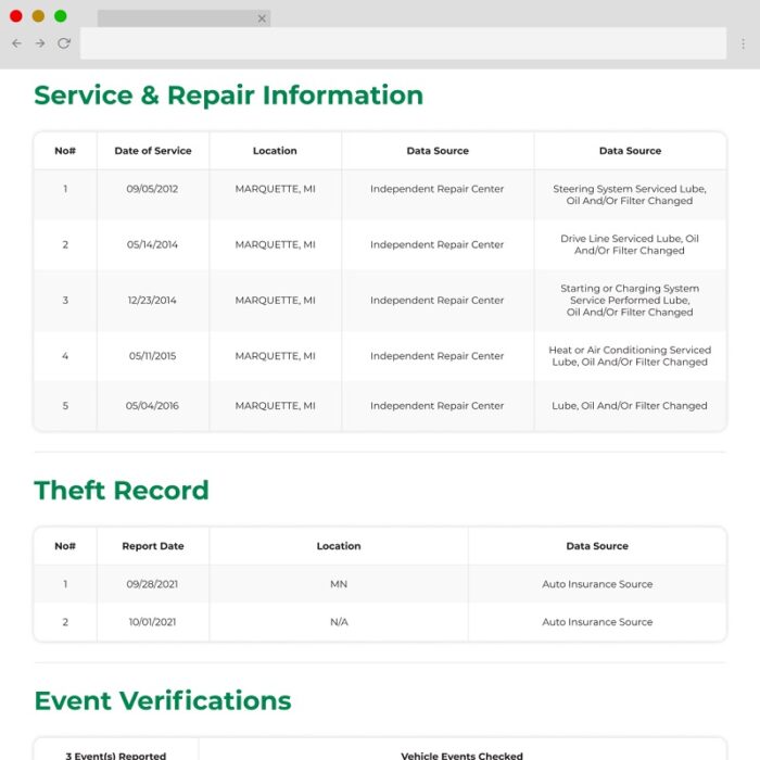 Service and repair records